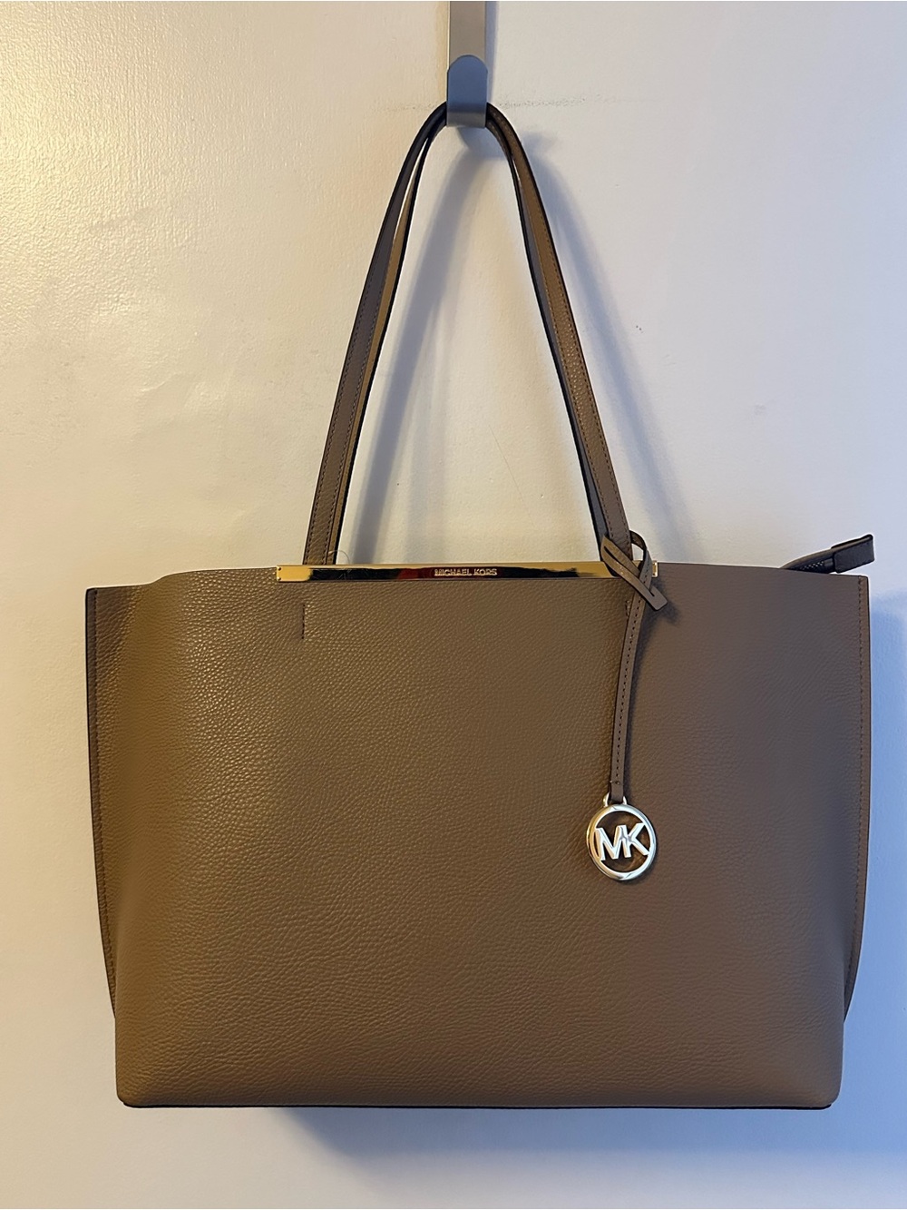 Michael Kors Husk Pebbled Leather Large East West EZ Tote with Gold Accent